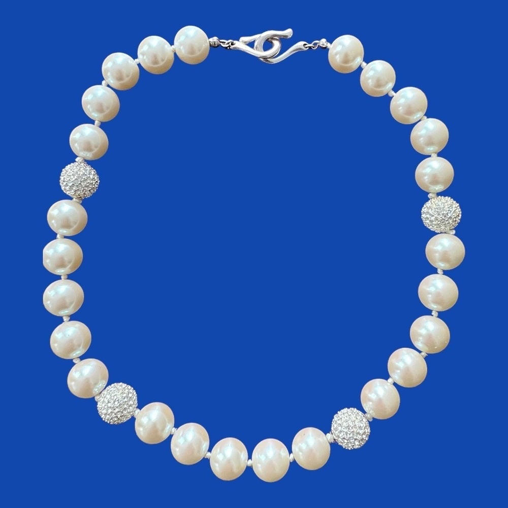 Carolee Choker Necklace Faux Pearl Rhinestone Wedding Bridal Prom Single Strand - Picture 4 of 8